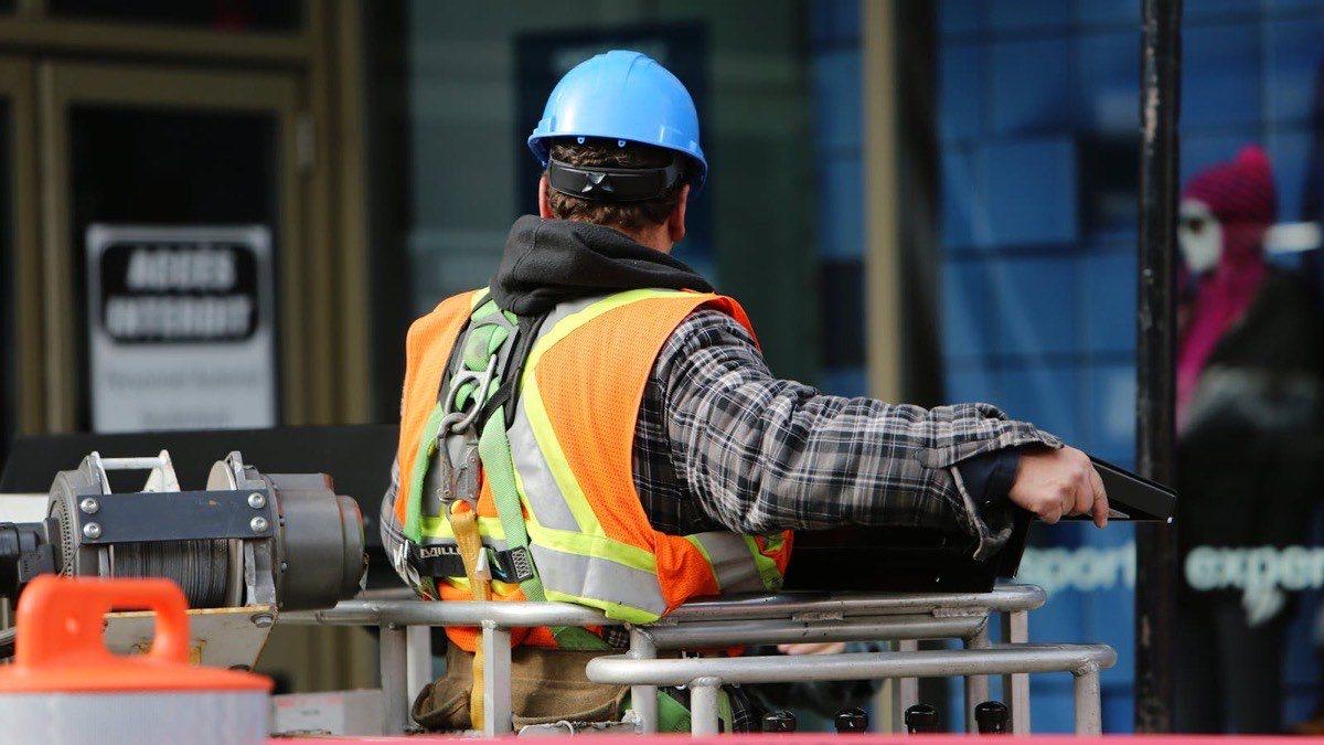 Construction worker with hard hat at work