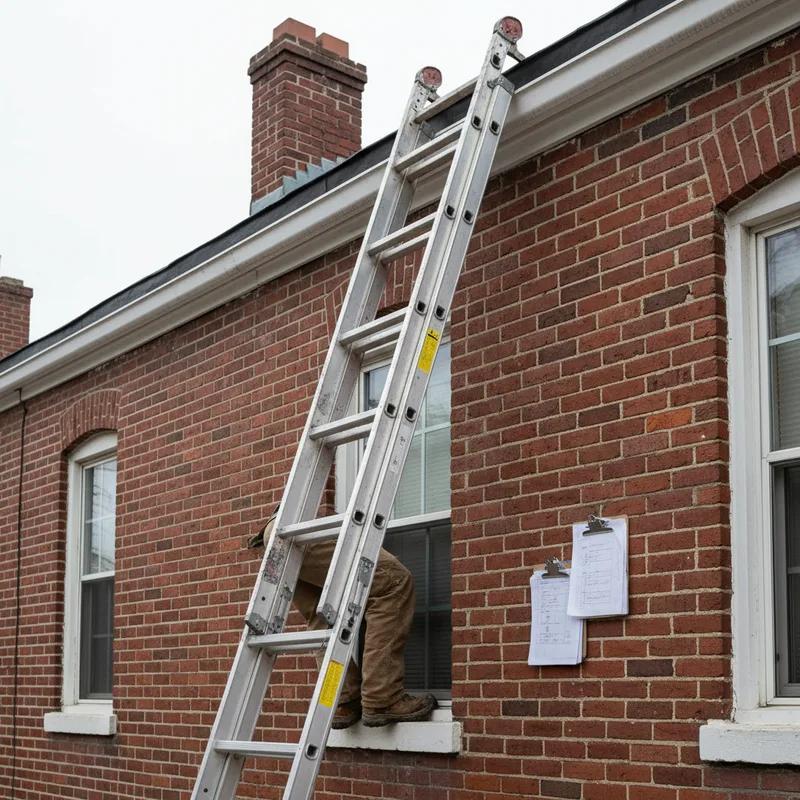 Philadelphia homeowner reviewing a written roofing estimate with a licensed contractor standing on the front steps of a brick row home in a residential neighborhood