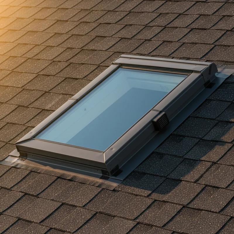 An energy-efficient skylight with automated shading in a modern Philadelphia home.