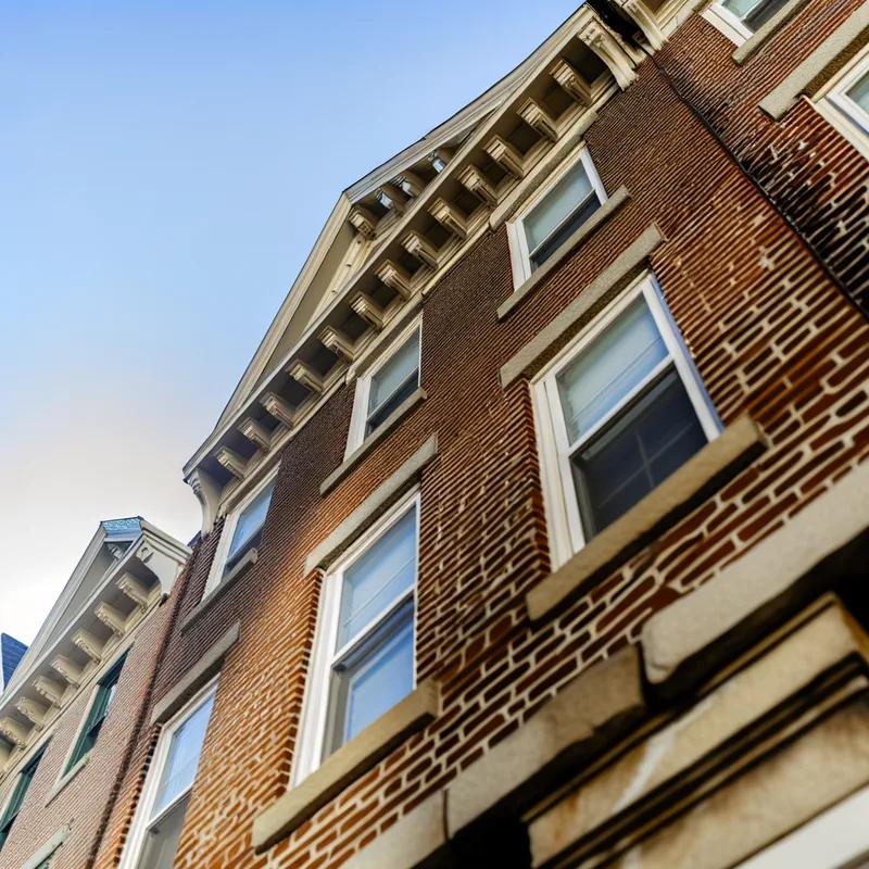 A diverse range of Philadelphia homes, including row homes and townhouses, highlighting different roof styles.