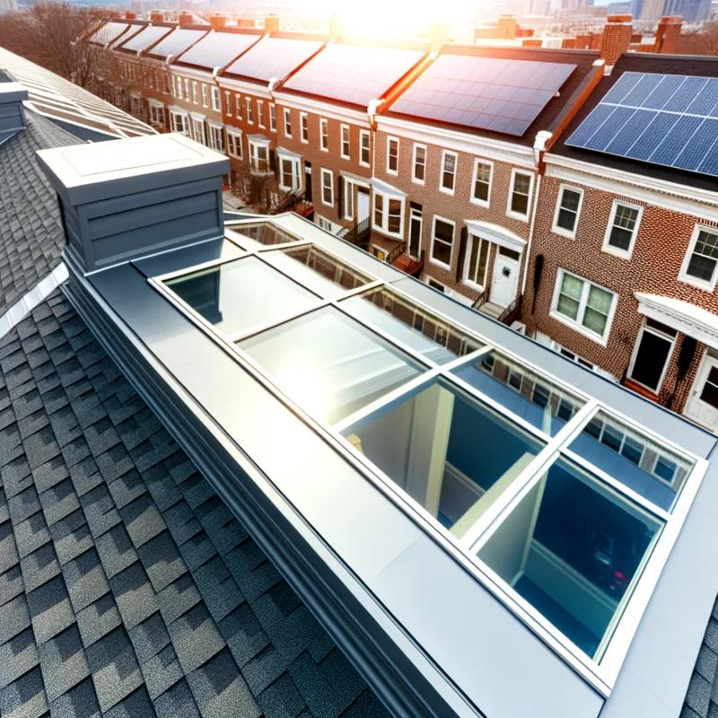 An energy-efficient skylight with automated shading in a modern Philadelphia home.