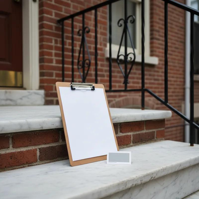 A Philadelphia homeowner reviewing a suspicious roofing contract with a large cash deposit requirement highlighted, sitting at a kitchen table with a concerned expression