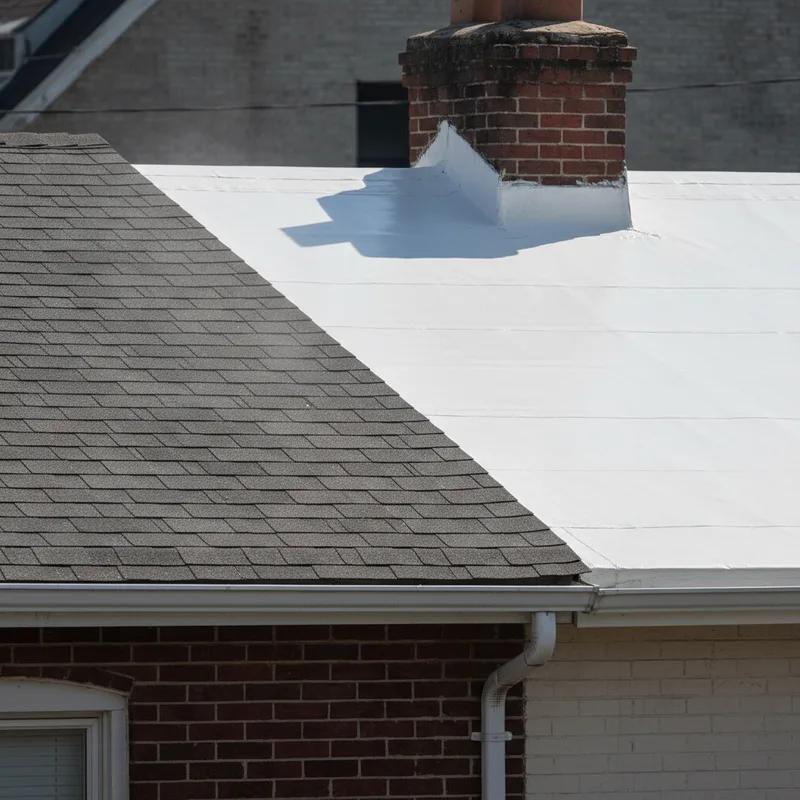 Aerial view of Philadelphia with several buildings featuring cool roofs, reflecting sunlight.