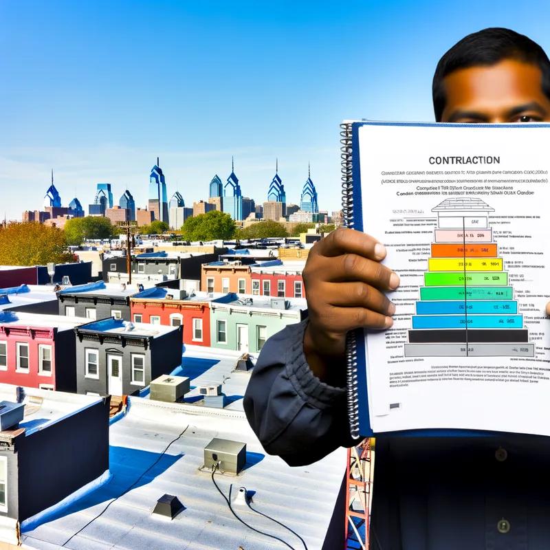 Philadelphia city building inspector reviewing roofing materials and color compliance.