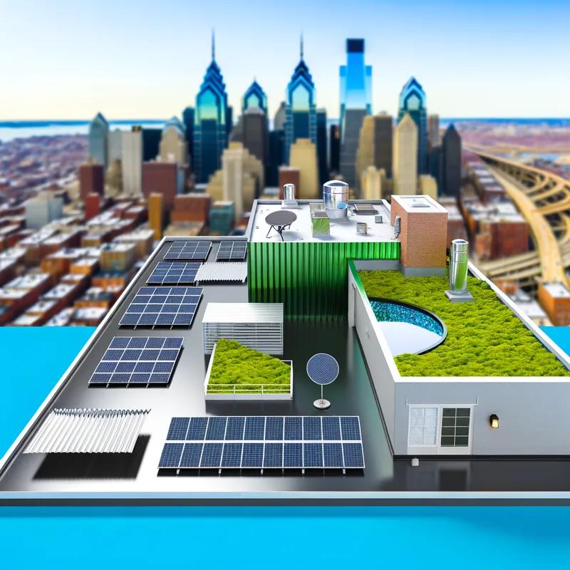 Green roof with solar panels on a Philadelphia home, showcasing a combination of energy-saving features.