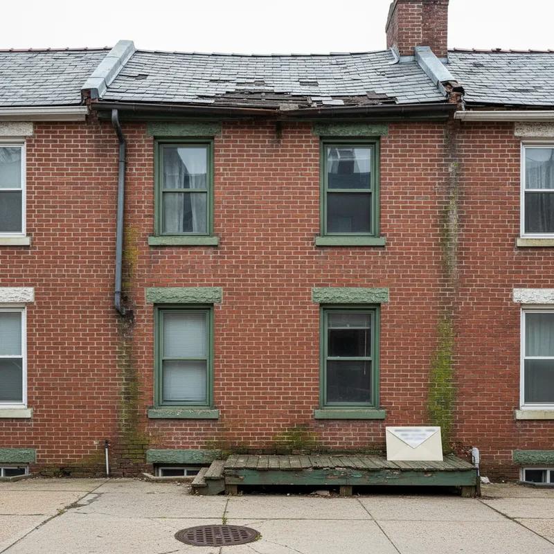 Philadelphia Housing Development Corporation office exterior with a homeowner speaking to a staff member about home repair assistance eligibility