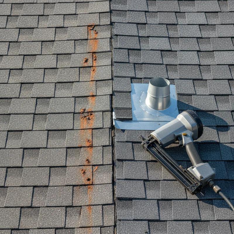 Philadelphia homeowner reviewing multiple roofing contractor estimates spread on a dining room table, comparing costs and financing terms