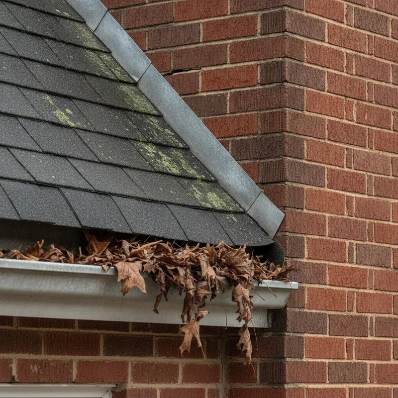 Close-up of a Philadelphia row home rooftop showing bubbling EPDM membrane near an HVAC unit and standing water pooling around a parapet wall