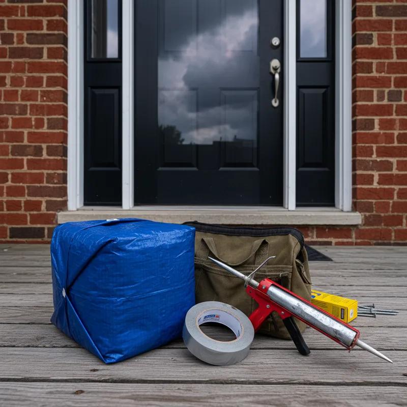 A Philadelphia family securing outdoor furniture and preparing their home for a storm.