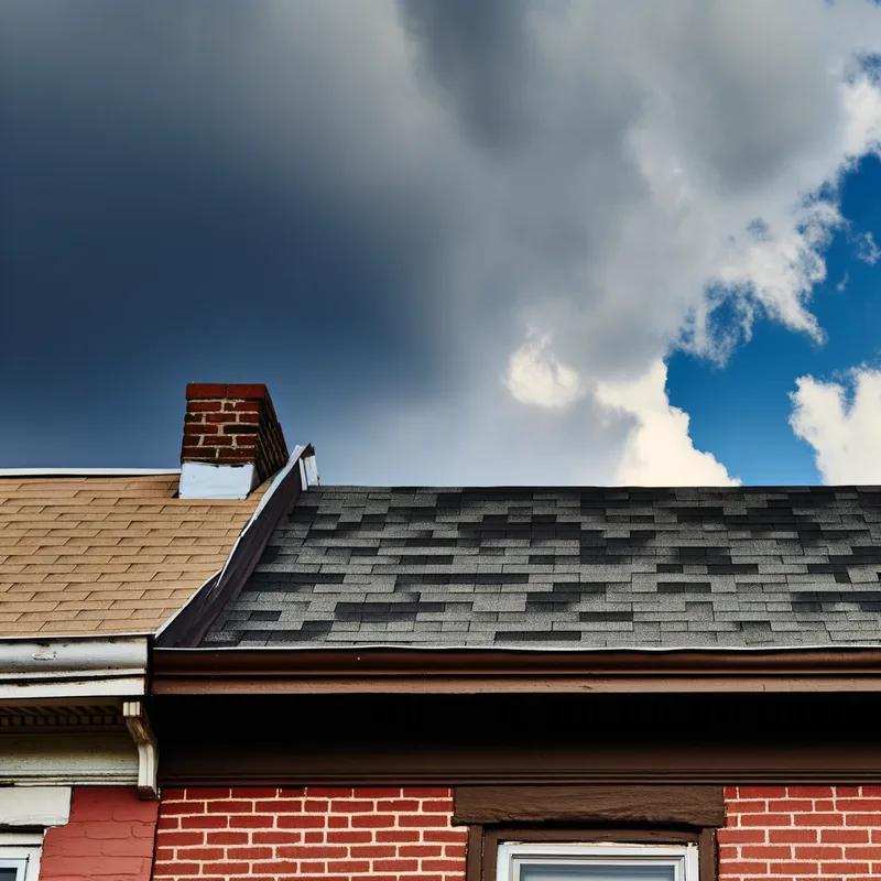 Aerial view of Philadelphia neighborhoods with diverse roof types, under cloudy skies.