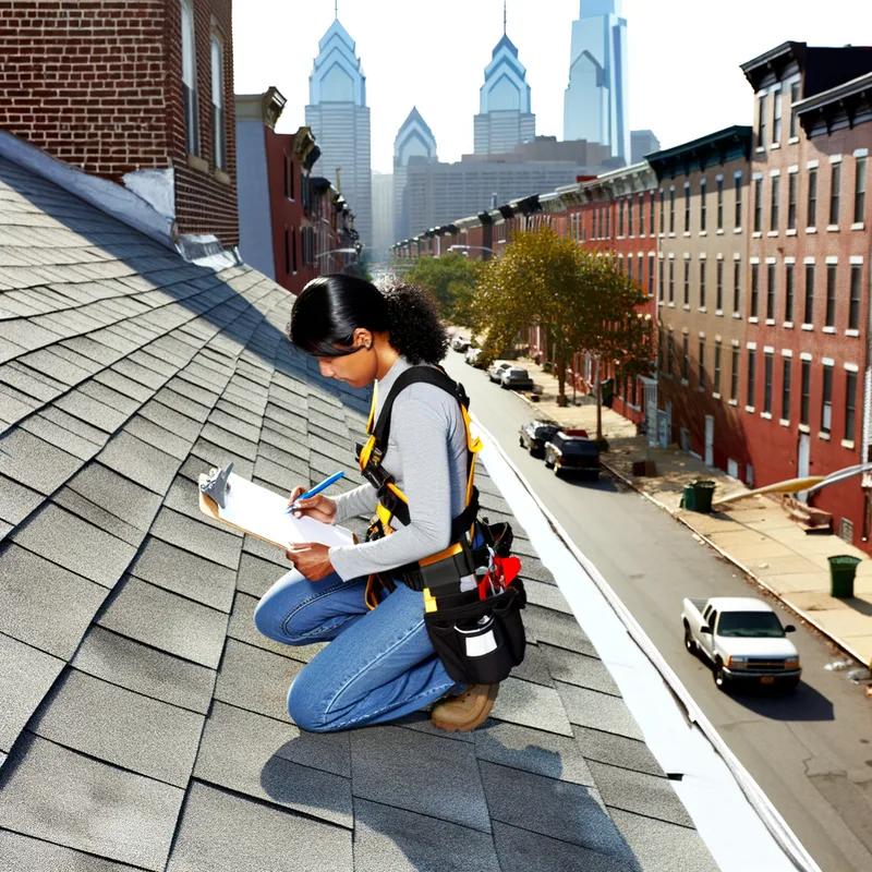 A Philadelphia roofing contractor discussing project details with a homeowner on-site.