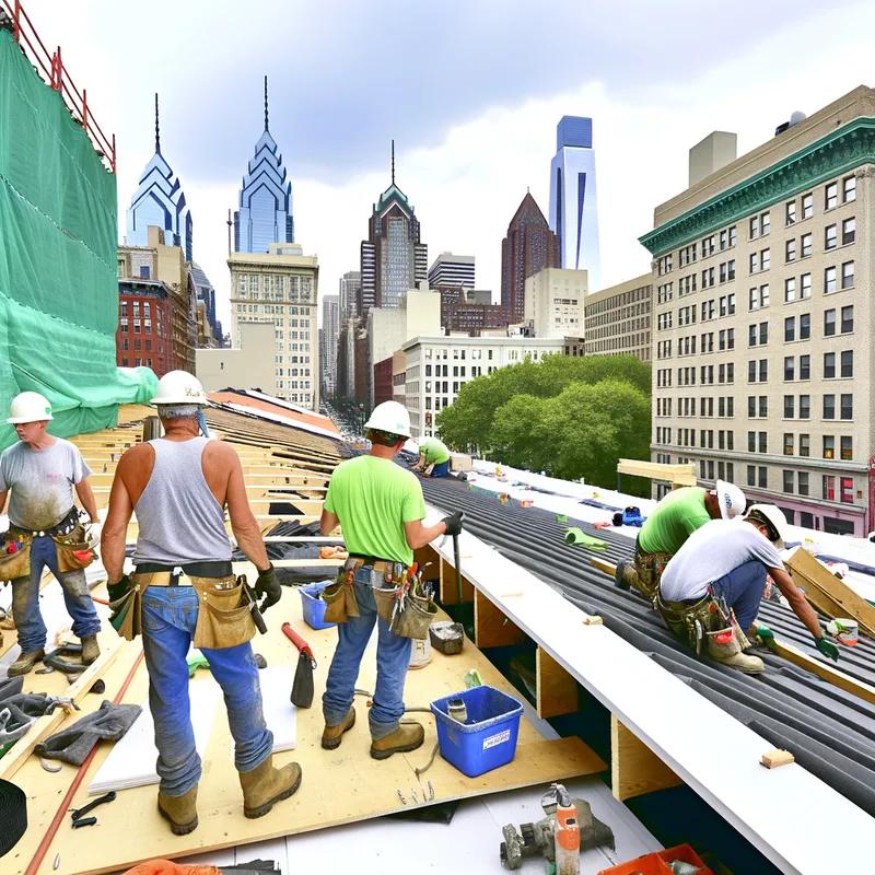 A roofing contractor in Philadelphia reviewing building codes with a homeowner.