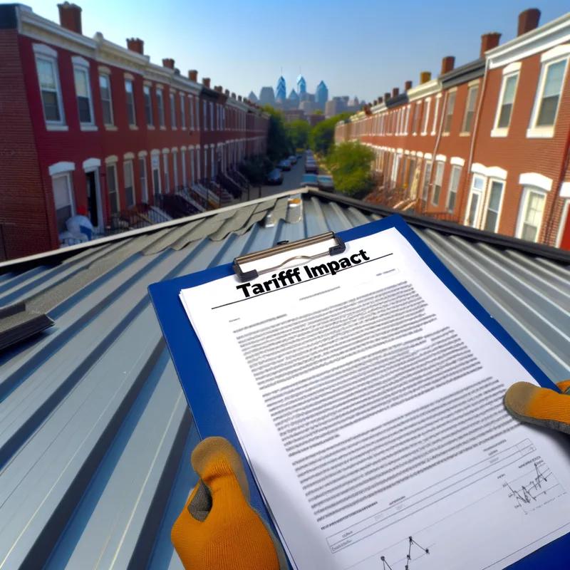 Photo of a Philadelphia row home with a metal roof, illustrating the impact of tariffs on repair costs.