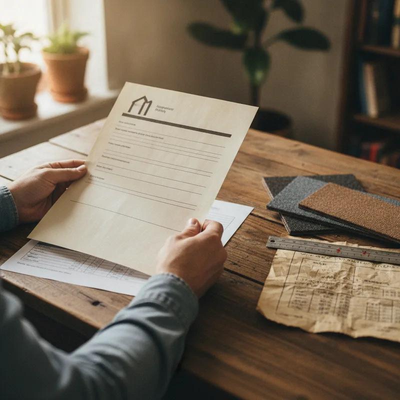 Close-up of a homeowners insurance declarations page with a highlighter marking the roof coverage section, alongside a calculator and pen on a desk