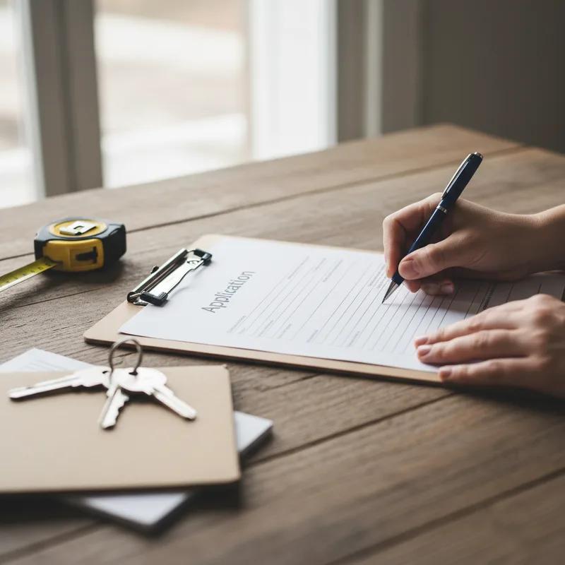 A PHDC housing inspector on a ladder examining the flat roof of a Philadelphia row home during a property assessment visit
