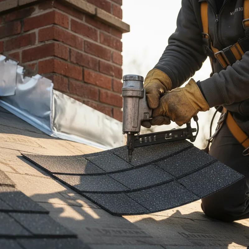 A licensed Philadelphia roofing contractor in safety gear reviewing a work order with a homeowner outside their row home before beginning roof repairs