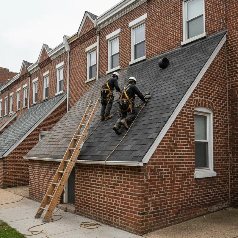 A Philadelphia roofing contractor discussing plans with a homeowner, highlighting local expertise.