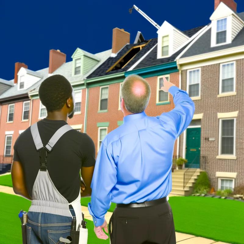 A Philadelphia roofing contractor discussing plans with a homeowner, highlighting local expertise.