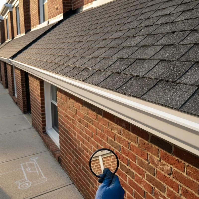 A Philadelphia homeowner and roofing contractor doing a final walkthrough inspection of a newly completed roof replacement, reviewing paperwork on a tablet while standing on the front steps of a brick row home