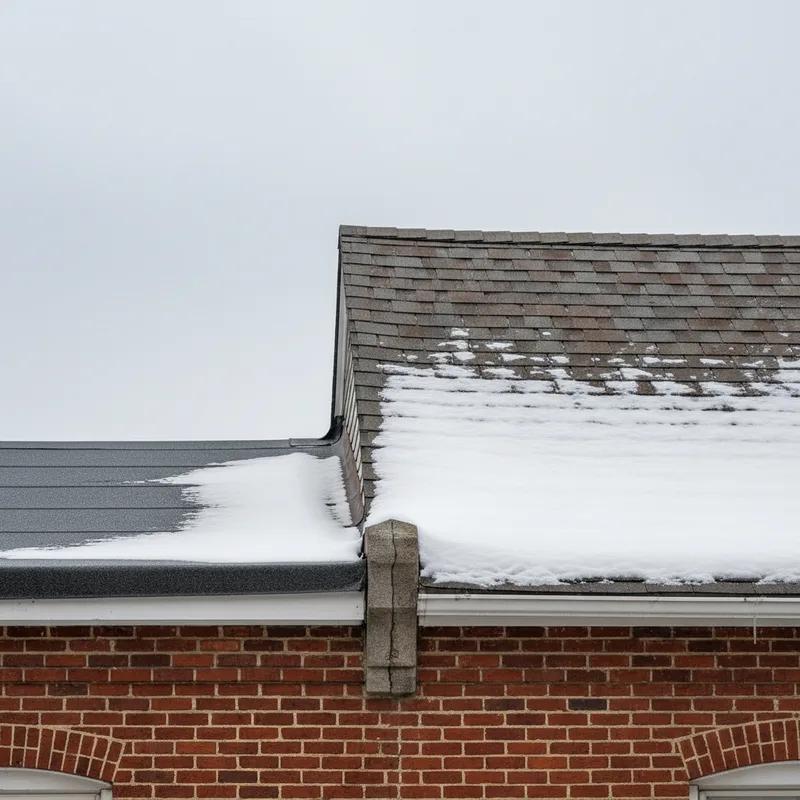 A row of Philadelphia row homes with snow-covered flat roofs, highlighting the city's winter weather impact.