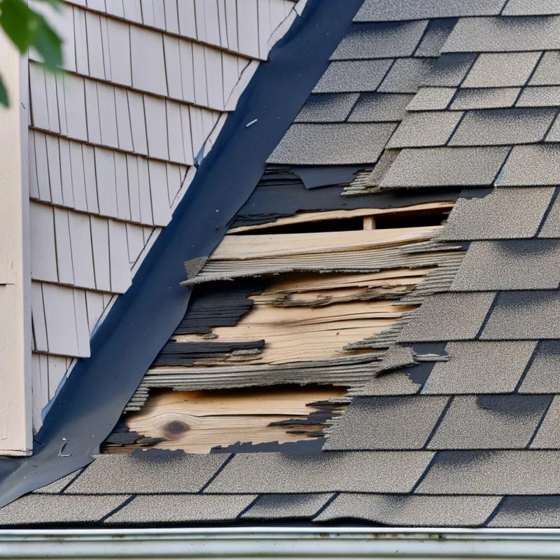 Close-up of a Philadelphia roof with visible shingle damage and a contractor assessing the necessary repairs.