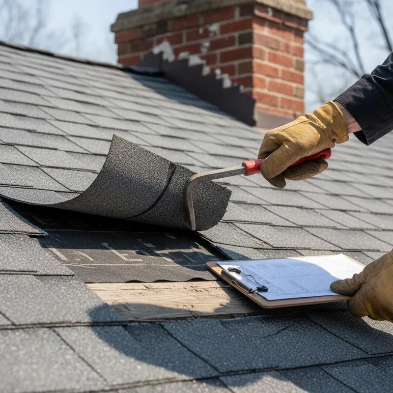 A Philadelphia roofing contractor discussing inspection results with a homeowner, with city skyline in the background.