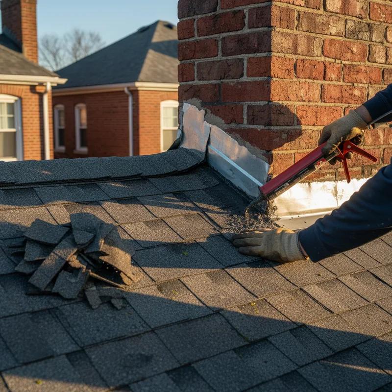 A roofer replacing damaged shingles on a Philadelphia home, ensuring the roof is in good condition for the spring season.