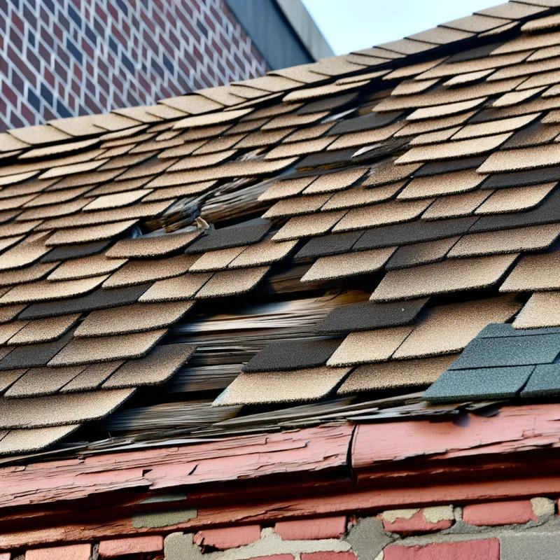 A Philadelphia row home roof with visible signs of weathering, highlighting the impact of local climate conditions.