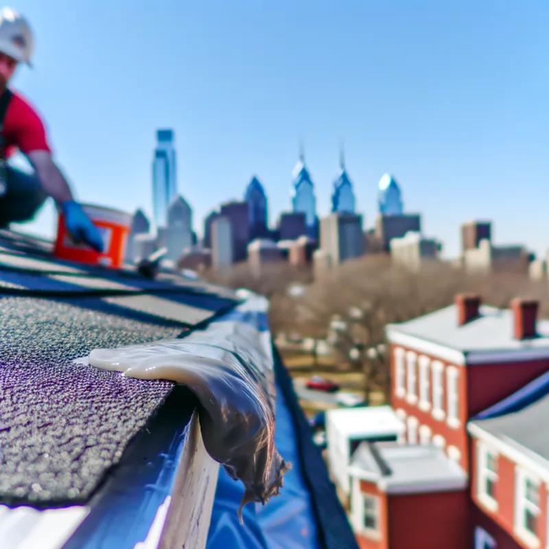 Gutter guards being installed on a Philadelphia home, showcasing a preventive measure for roof maintenance.