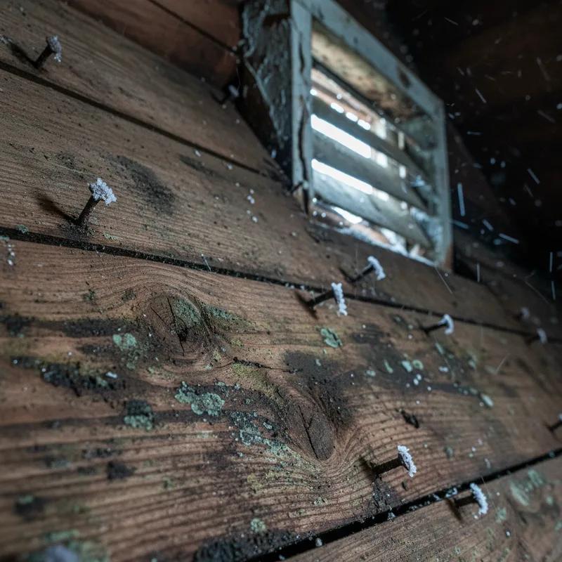 Close-up of ice dam formation along the edge of a Philadelphia row home roof in winter, with icicles hanging from the gutter and visible water damage on the fascia