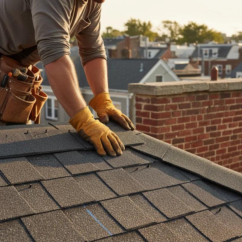 Philadelphia roofing contractor shaking hands with a homeowner after completing a row home roof installation in a South Philly neighborhood