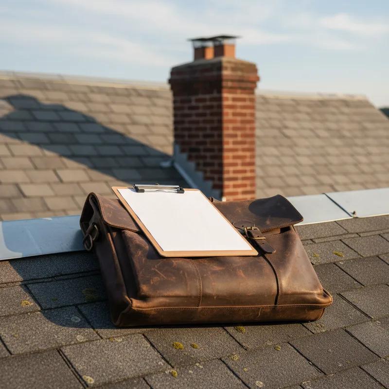 A homeowner reviewing a detailed roof inspection report with photographs on a laptop at a kitchen table