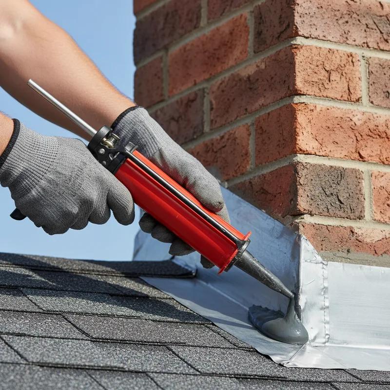 Philadelphia homeowner and roofing contractor performing a spring roof inspection on a Northwest Philadelphia twin home, examining shingle edges and flashing around a brick chimney